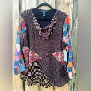 Ali Miles Tunic Women's Print Knit Top Textured Cowl Neck LS Plus size 1X NWT